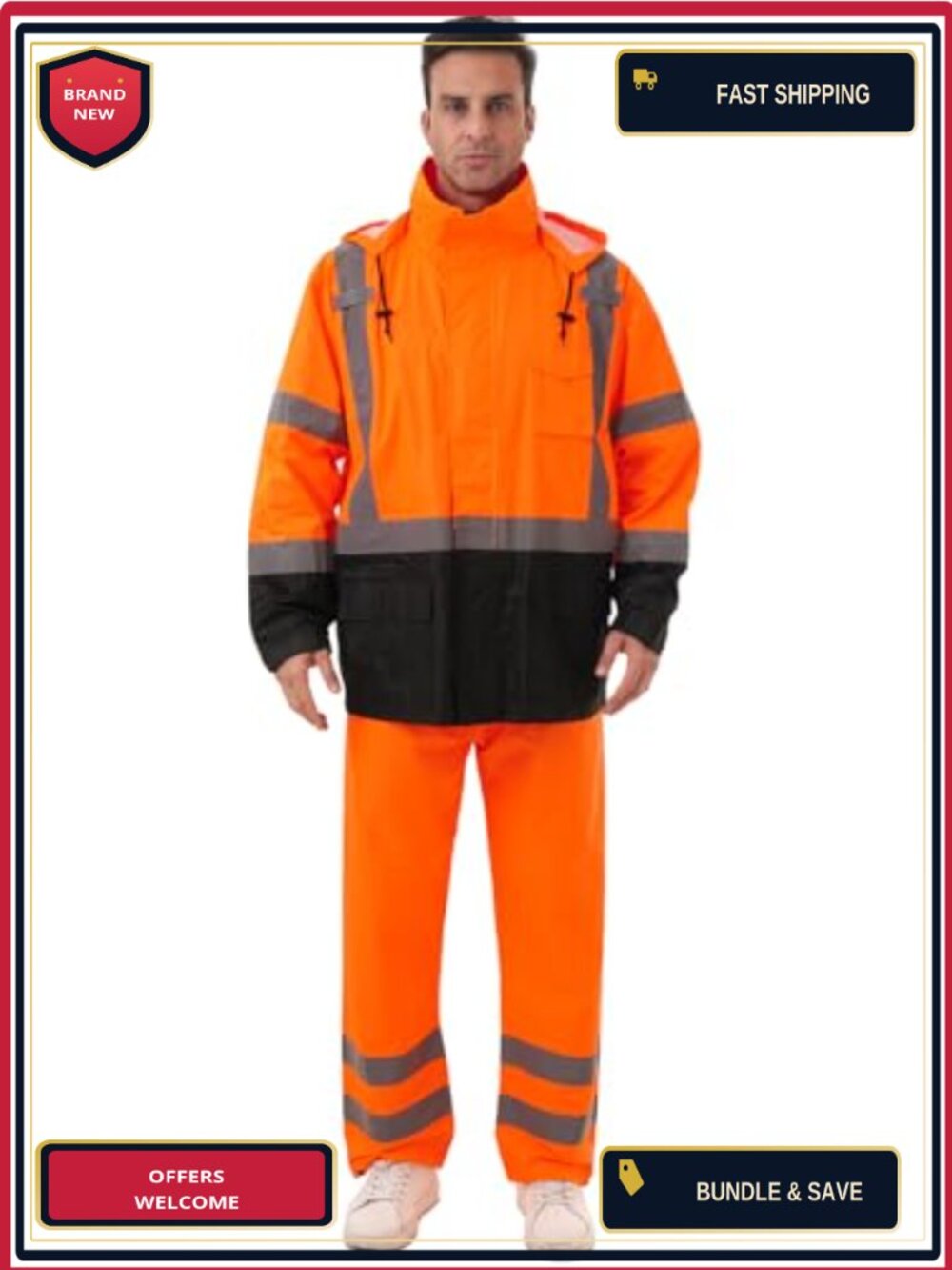 High Visibility Reflective Class 3 Waterproof Safety Rain Jacket with Inner